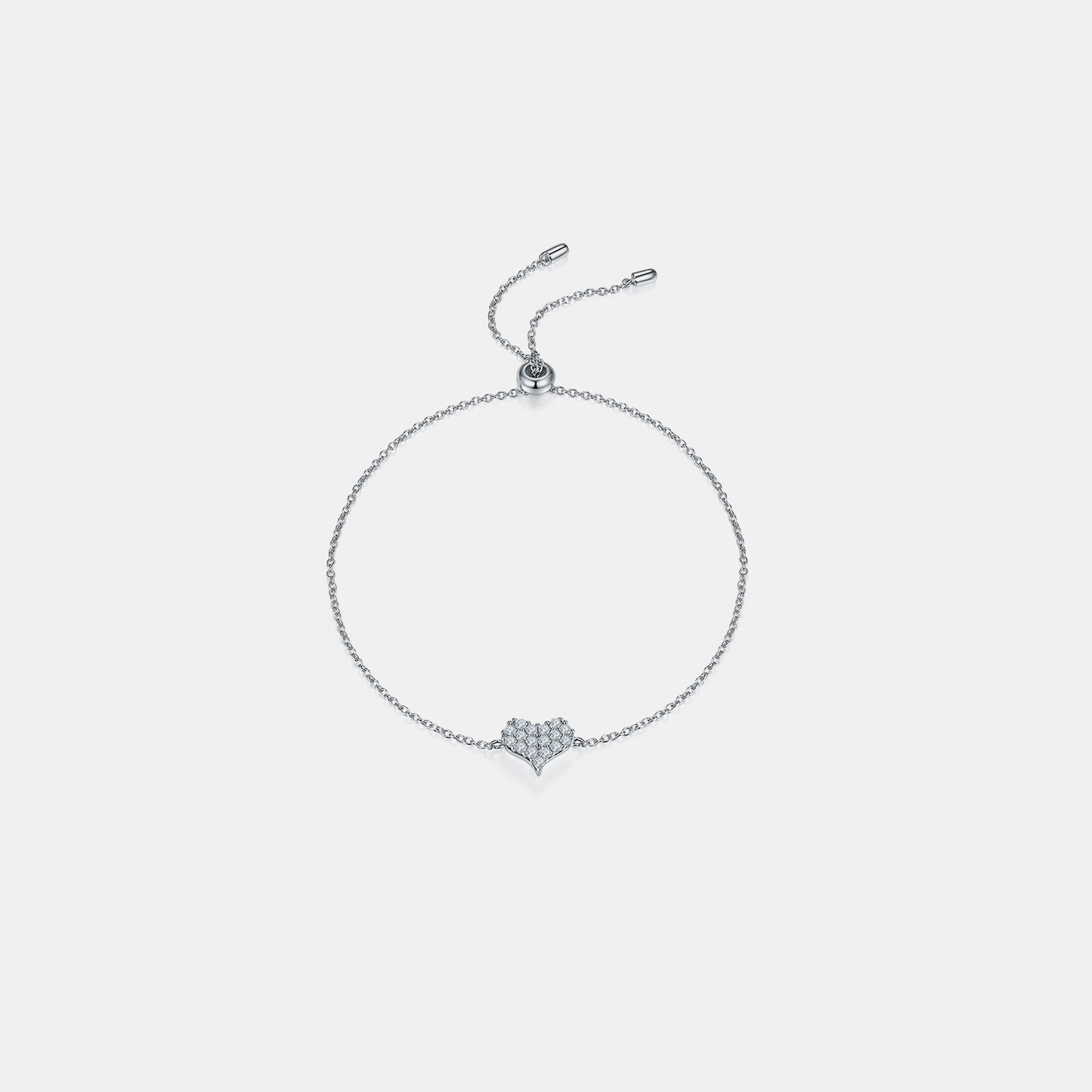 Pulsera de corazón de plata de ley 925 con moissanita