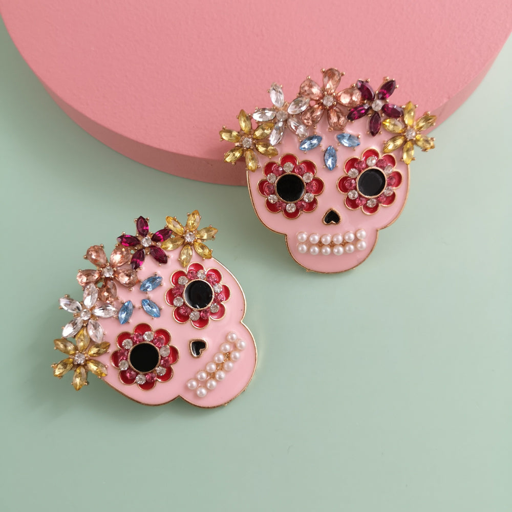 Pendientes de aleación con diamantes de imitación y calaveras