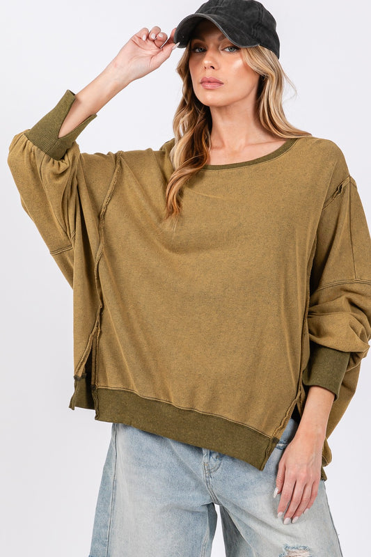 SAGE + FIG Mineral Wash Side Slit Oversized Sweatshirt