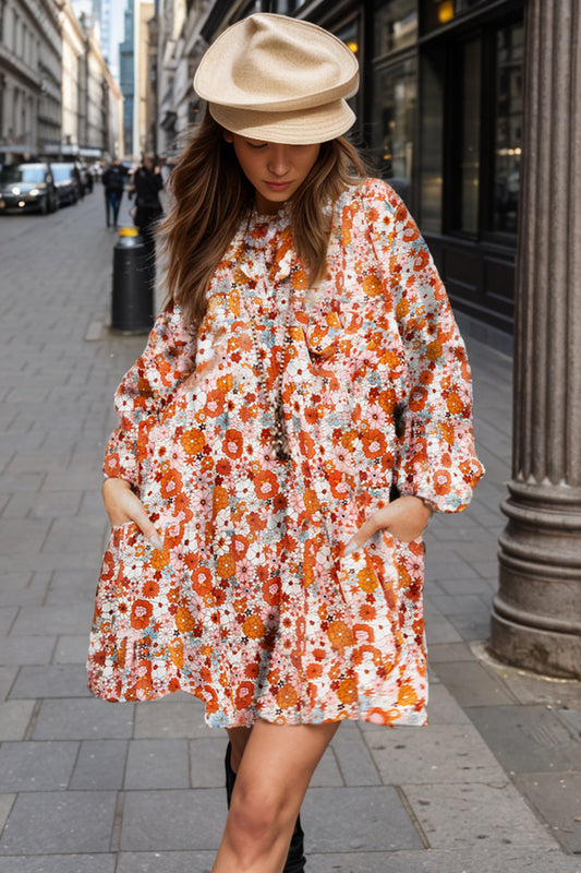 Minivestido con mangas abullonadas y estampado floral