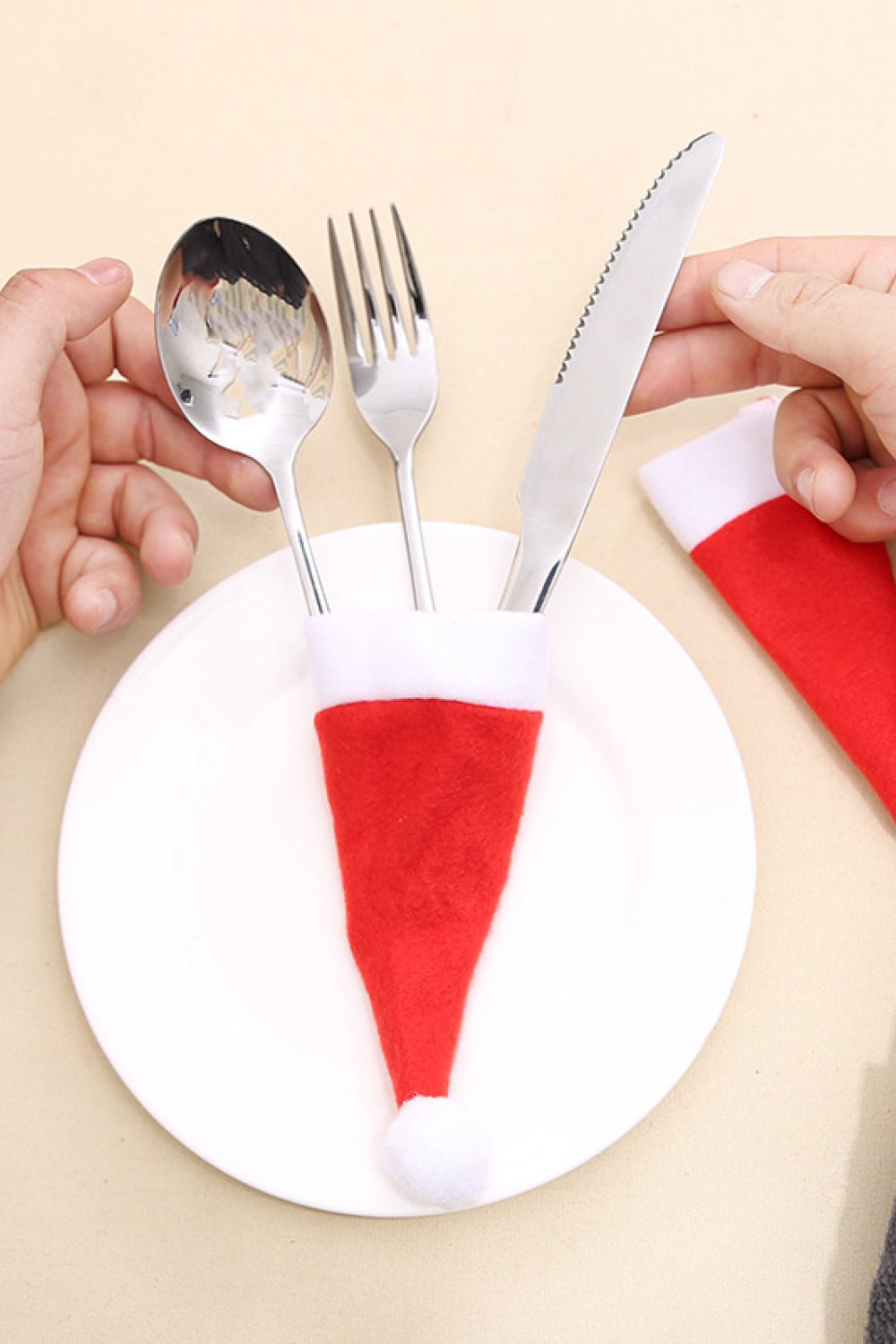 10 - Pack Christmas Hat Shaped Cutlery Covers - Runway Regalia