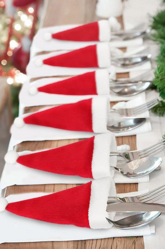 10 - Pack Christmas Hat Shaped Cutlery Covers - Runway Regalia