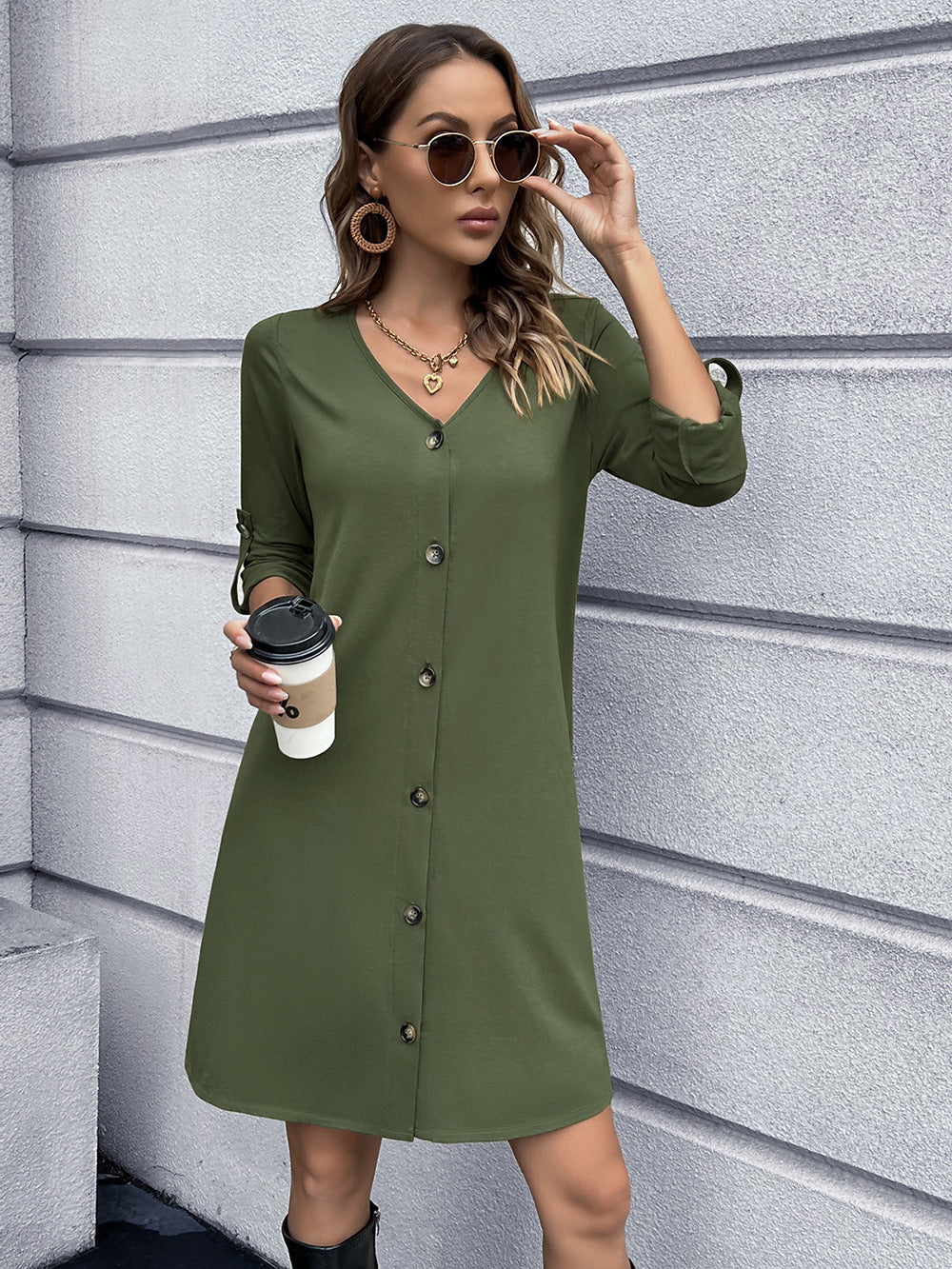 Ivy Lane Button Down V-Neck Mini Dress