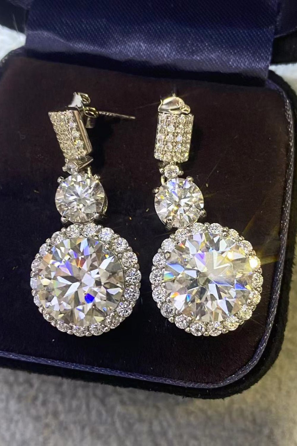 12 Carat Moissanite Platinum - Plated Drop Earrings - Runway Regalia