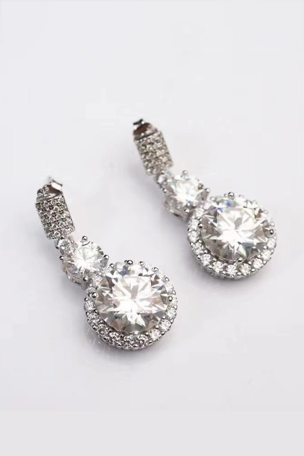 12 Carat Moissanite Platinum - Plated Drop Earrings - Runway Regalia