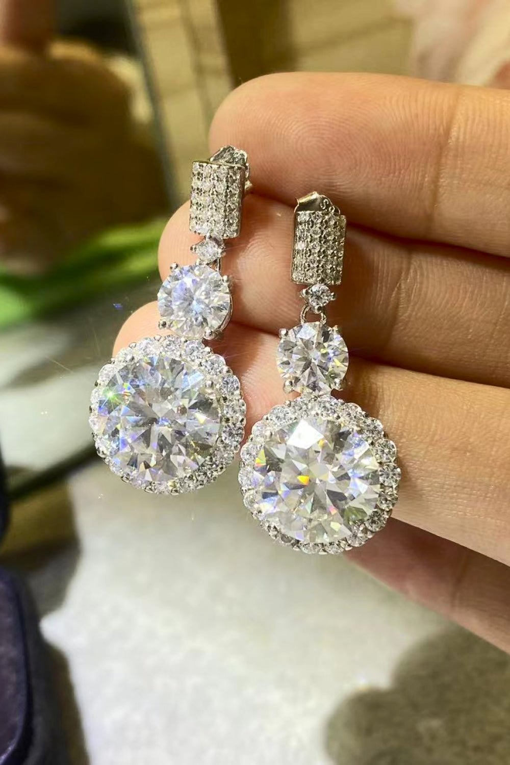 12 Carat Moissanite Platinum - Plated Drop Earrings - Runway Regalia