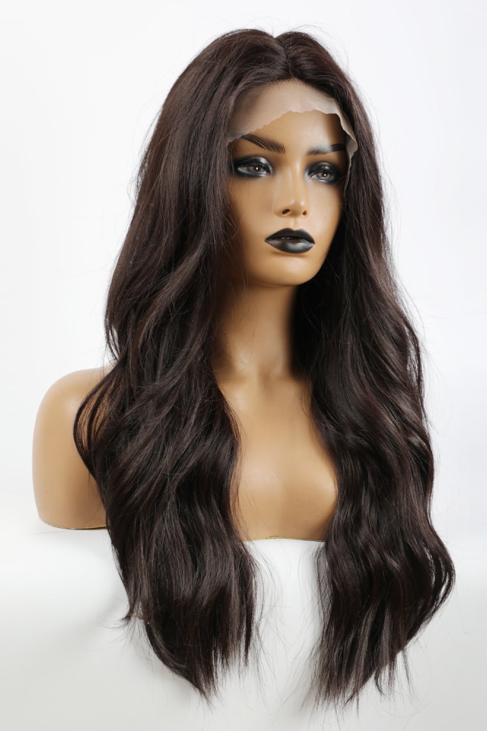 13*2" Lace Front Wigs Synthetic Long Wave 26" Heat Safe 150% Density in Brown - Runway Regalia