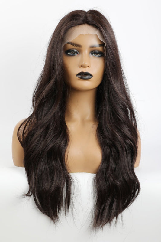 13*2" Lace Front Wigs Synthetic Long Wave 26" Heat Safe 150% Density in Brown - Runway Regalia