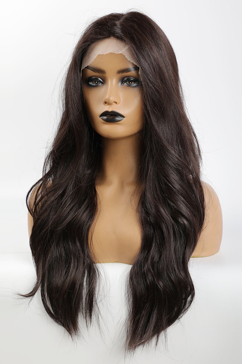 13*2" Lace Front Wigs Synthetic Long Wave 26" Heat Safe 150% Density in Brown - Runway Regalia