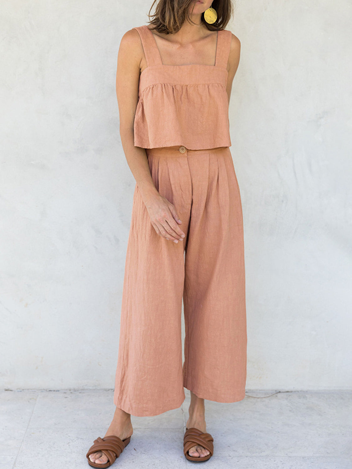 Square Neck Wide Strap Top and Pants Set