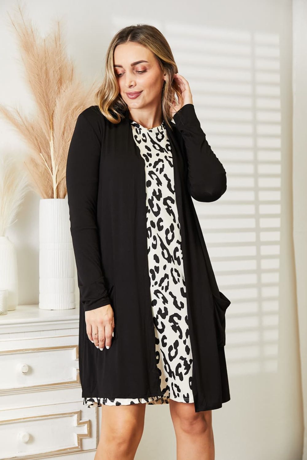 Celeste Full Size Open Front Longline Cardigan with Pockets