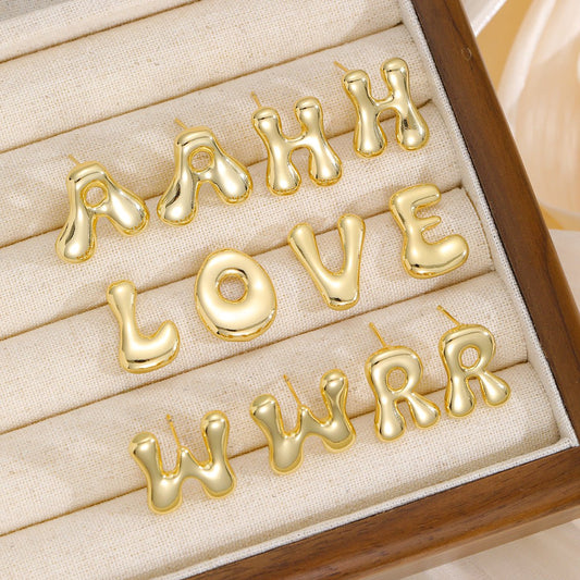 18K Gold - Plated Bubble Letter Stud Earrings - Runway Regalia