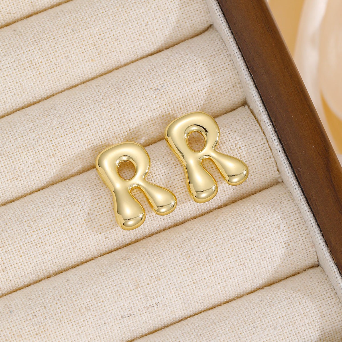 18K Gold - Plated Bubble Letter Stud Earrings - Runway Regalia