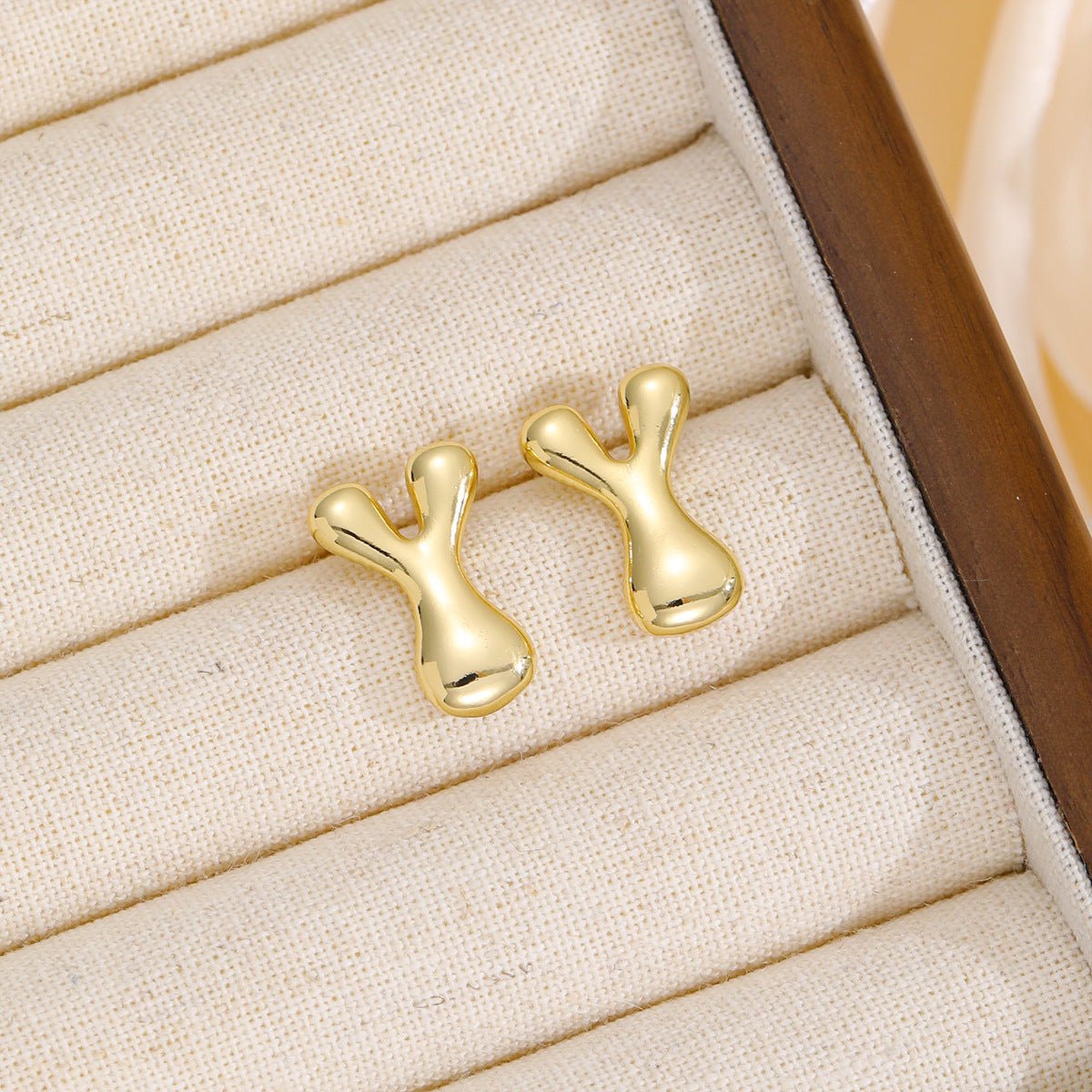 18K Gold - Plated Bubble Letter Stud Earrings - Runway Regalia