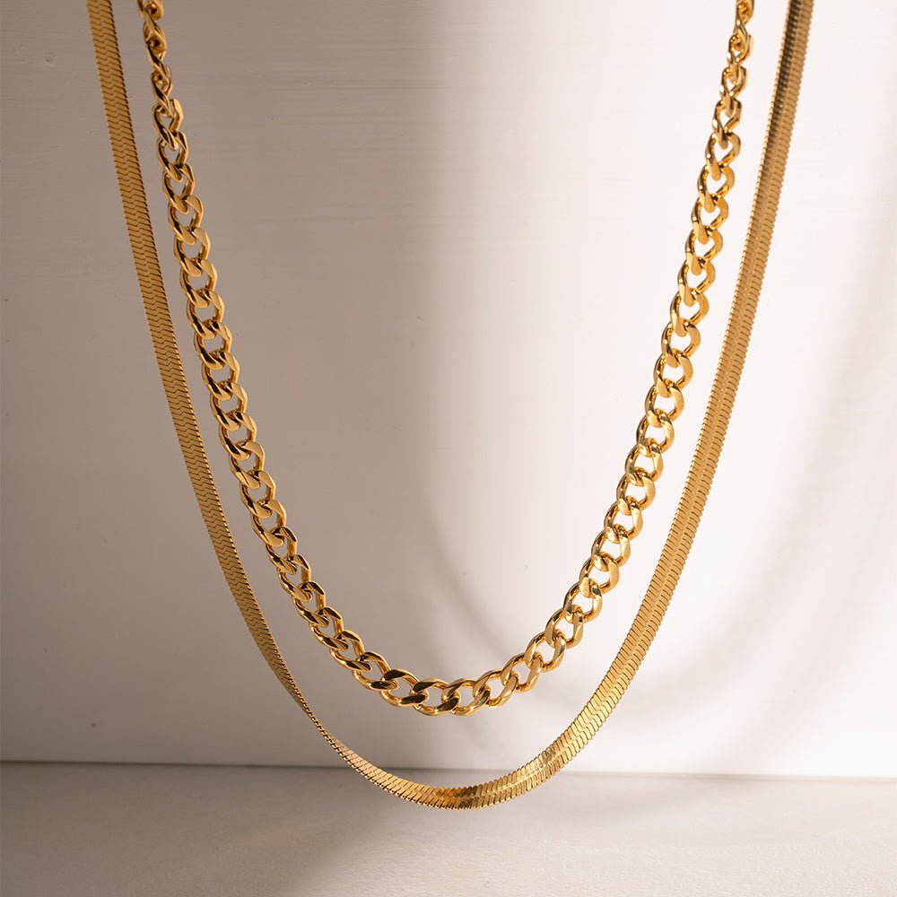 18K Gold - Plated Double Layered Necklace - Runway Regalia