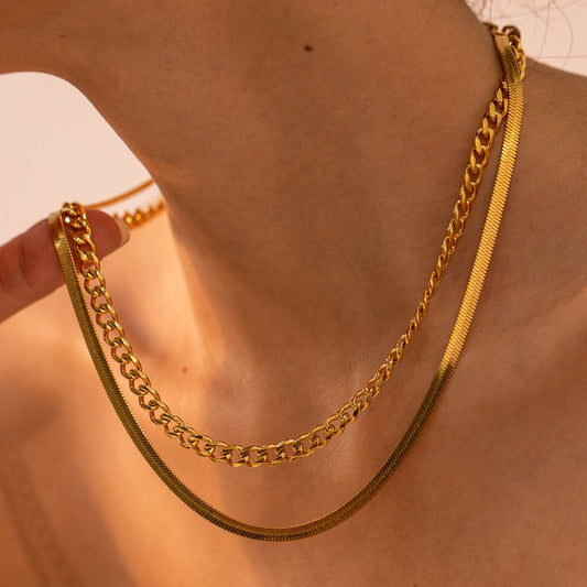 18K Gold - Plated Double Layered Necklace - Runway Regalia