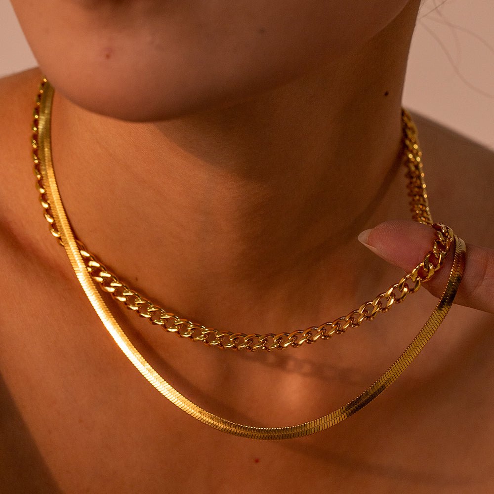 18K Gold - Plated Double Layered Necklace - Runway Regalia