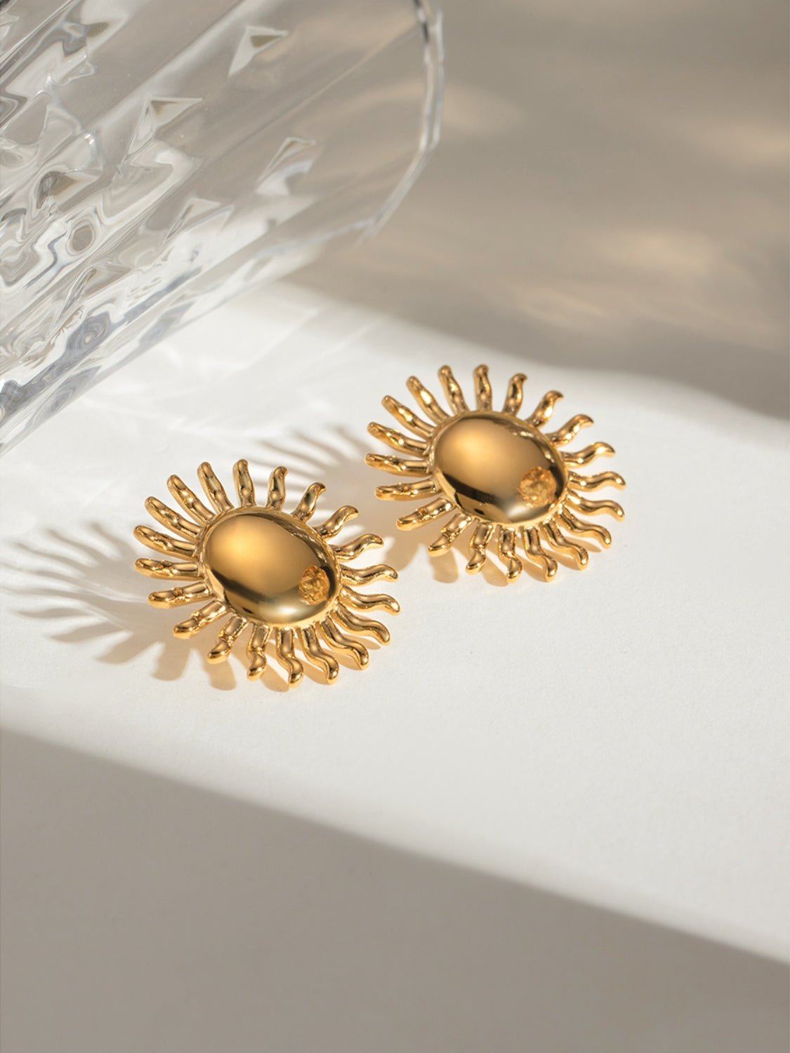 18K Gold - Plated Stainless Steel Sun Stud Earrings - Runway Regalia