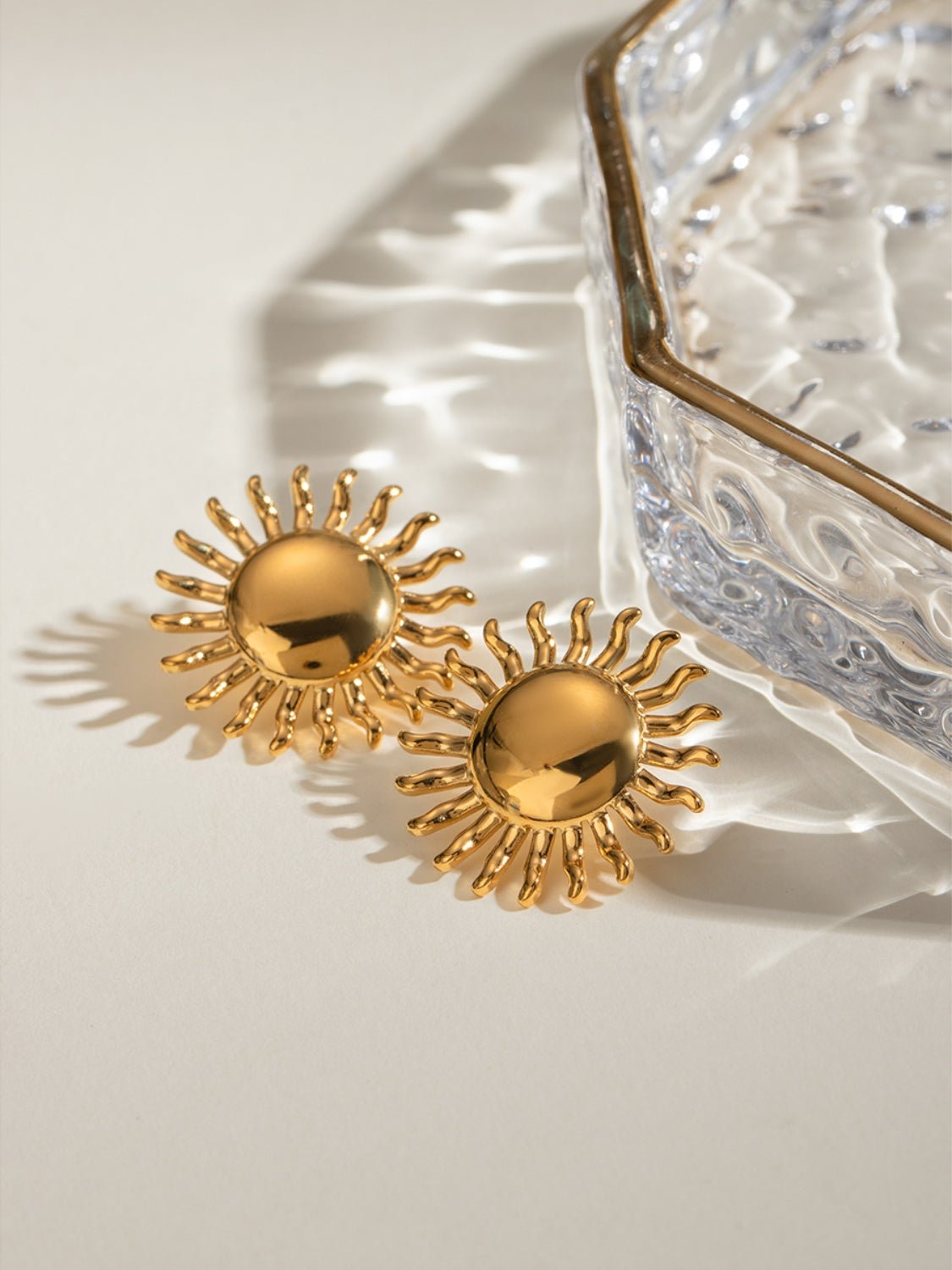 18K Gold - Plated Stainless Steel Sun Stud Earrings - Runway Regalia