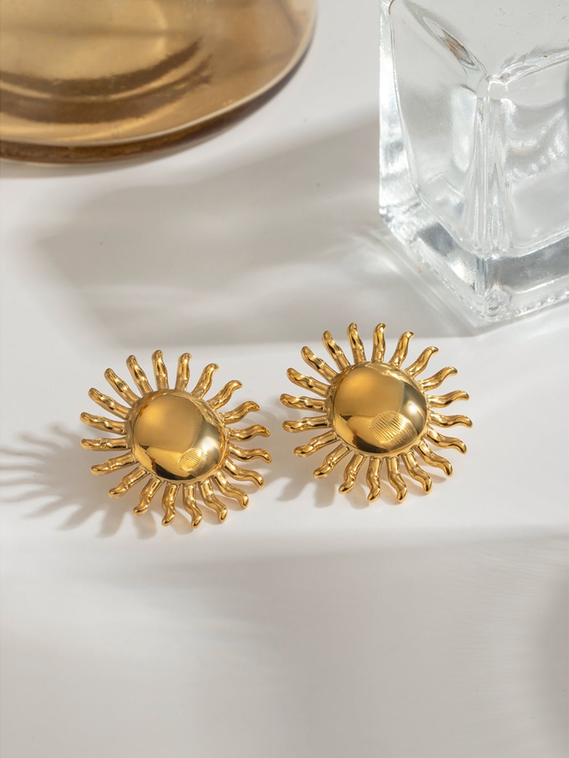 18K Gold - Plated Stainless Steel Sun Stud Earrings - Runway Regalia