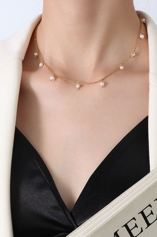 18K Gold - Plated Titanium Steel Pearl Necklace - Runway Regalia