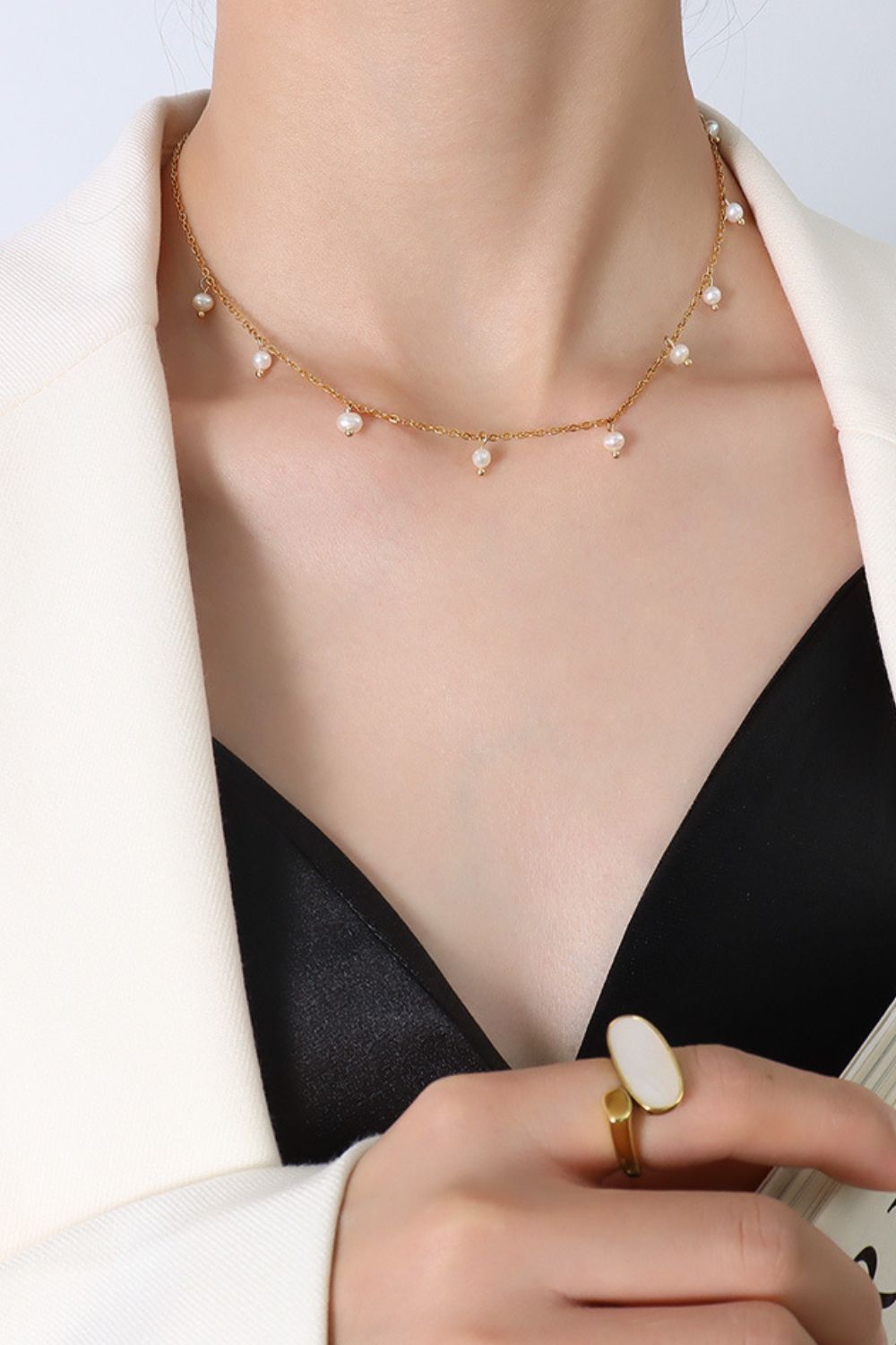 18K Gold - Plated Titanium Steel Pearl Necklace - Runway Regalia