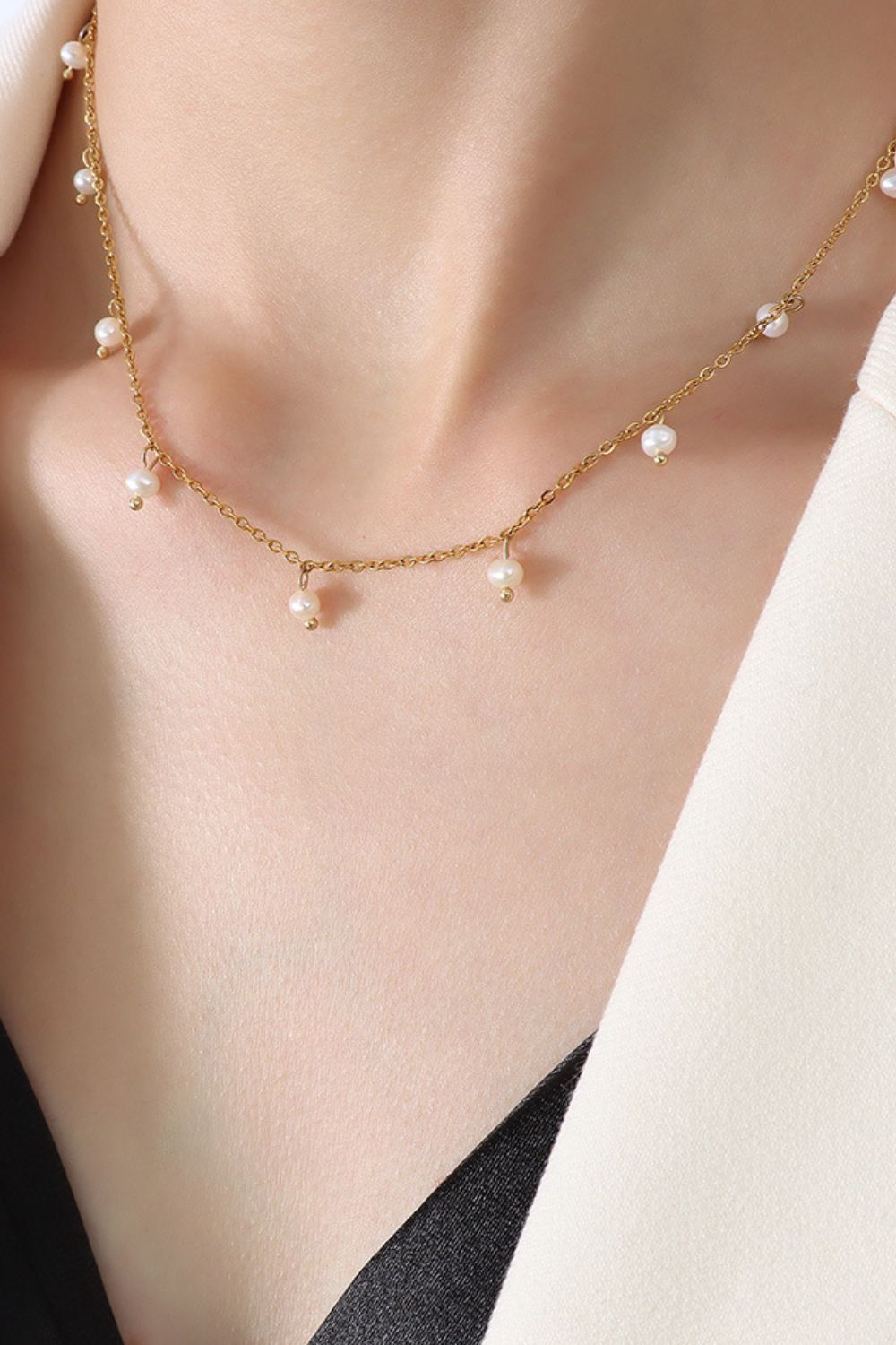 18K Gold - Plated Titanium Steel Pearl Necklace - Runway Regalia