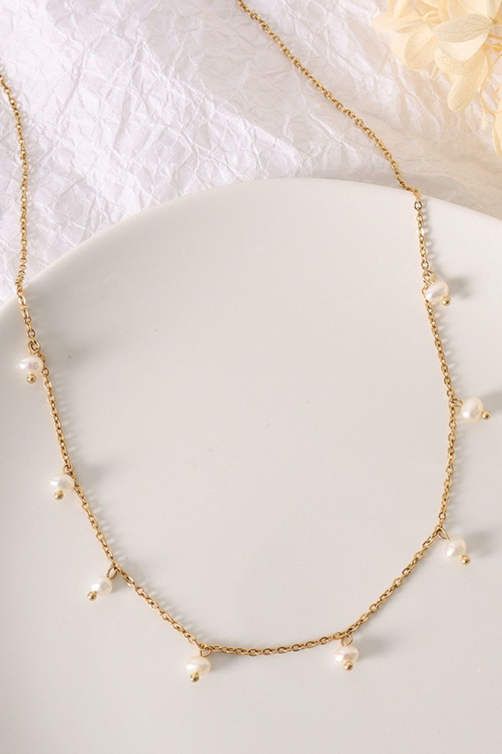 18K Gold - Plated Titanium Steel Pearl Necklace - Runway Regalia