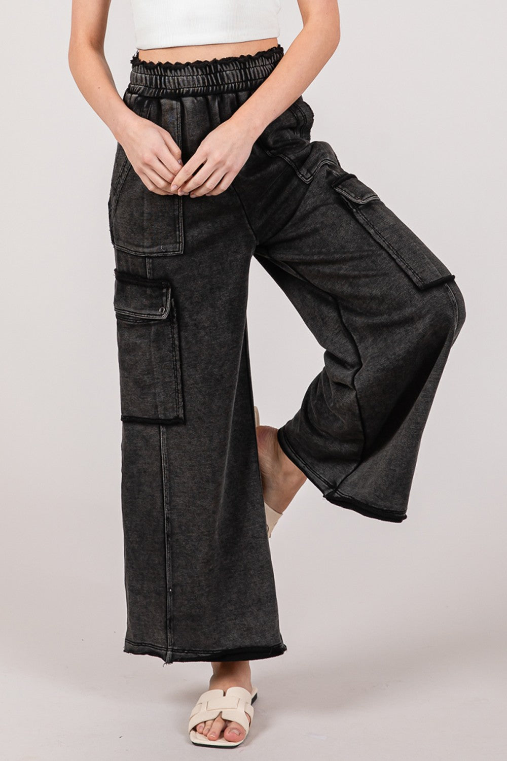 SAGE + FIG Knit Terry Mineral Wash Wide Leg Pants