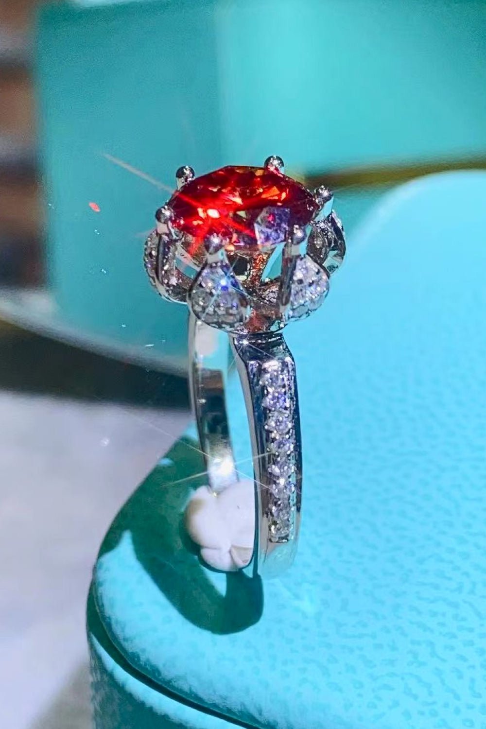 2 Carat Moissanite 6 - Prong Ring in Phoenix Fire - Runway Regalia