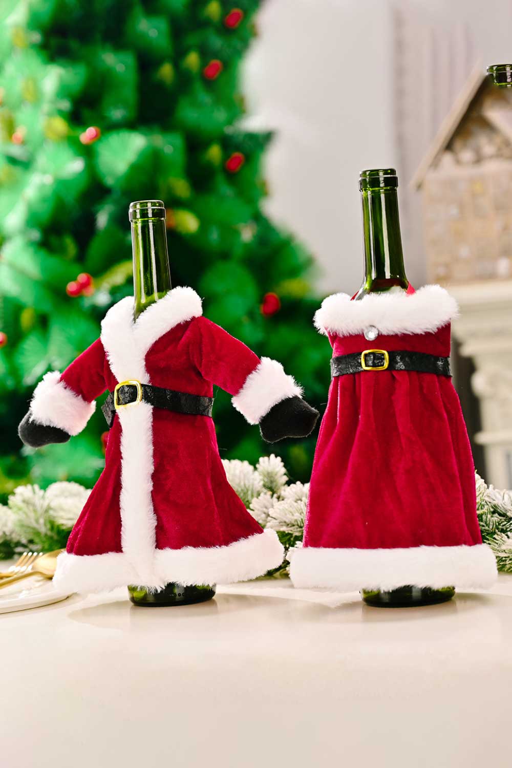 2 - Pack Christmas Dress Wine Bottle Covers - Runway Regalia