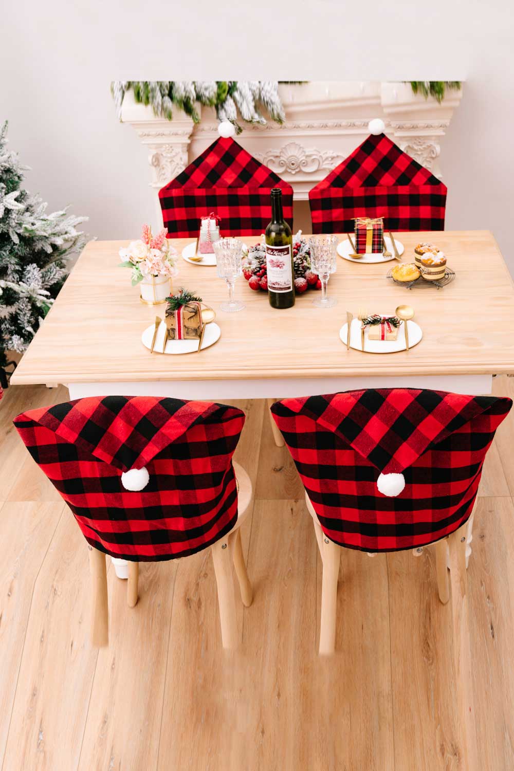 2 - Pack Christmas Plaid Chair Covers - Runway Regalia