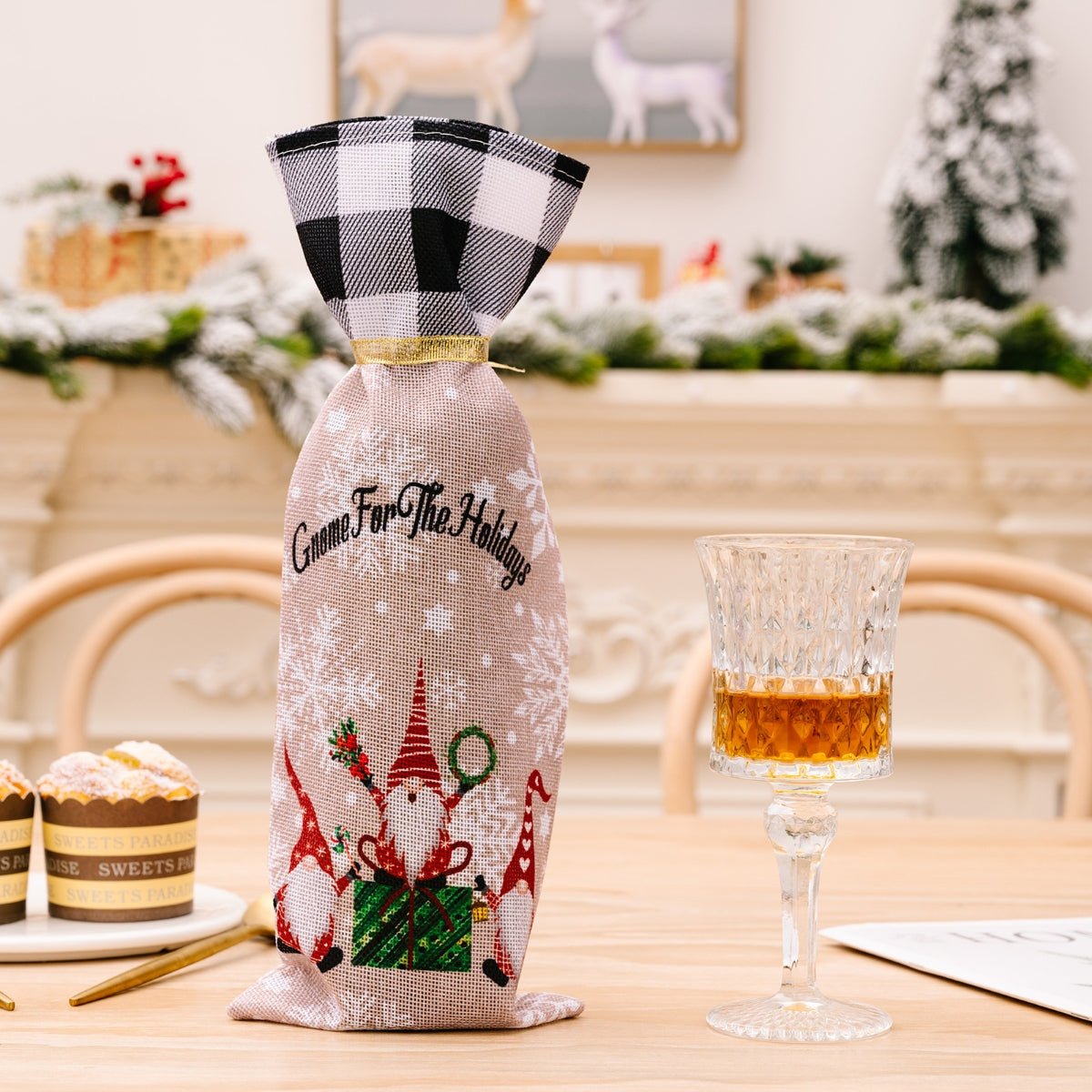 2 - Piece Christmas Plaid Wine Bottle Covers - Runway Regalia