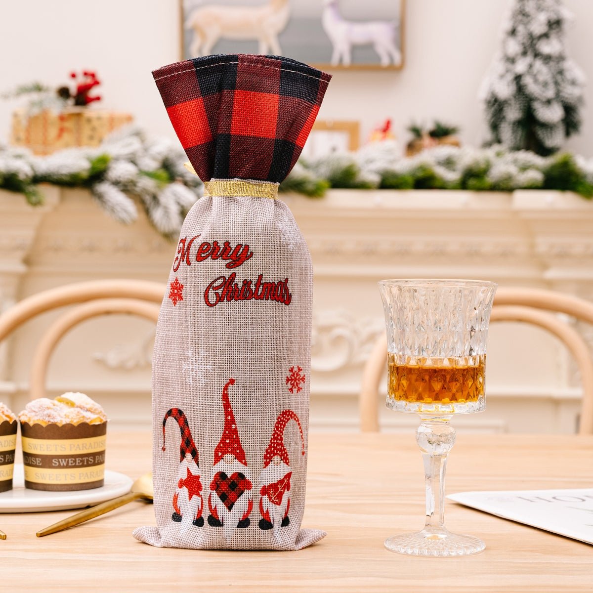 2 - Piece Christmas Plaid Wine Bottle Covers - Runway Regalia