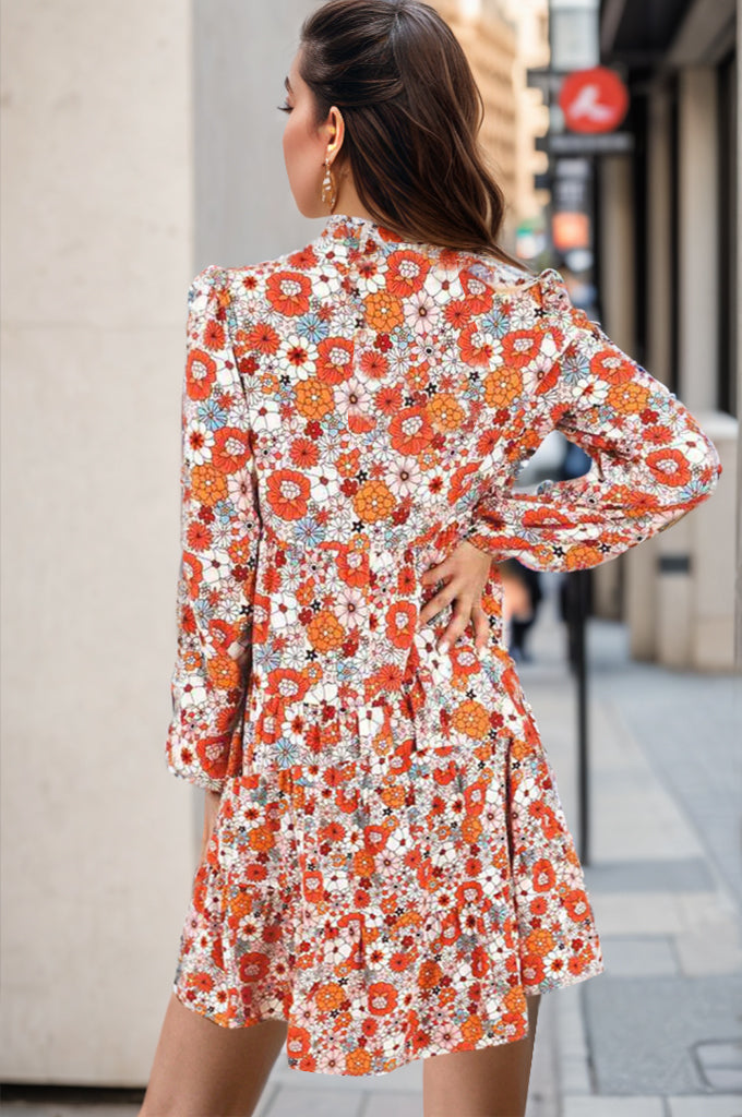 Minivestido con mangas abullonadas y estampado floral