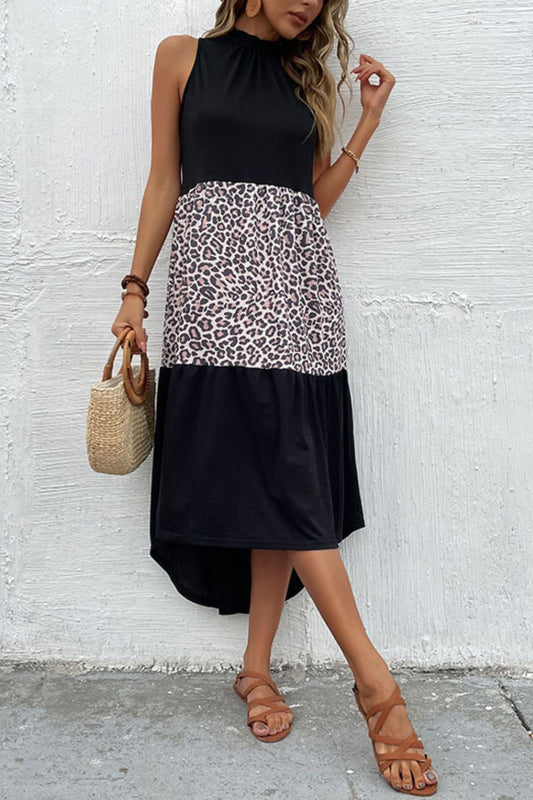 Perfee Leopard Contrast Sleeveless Maxi Dress