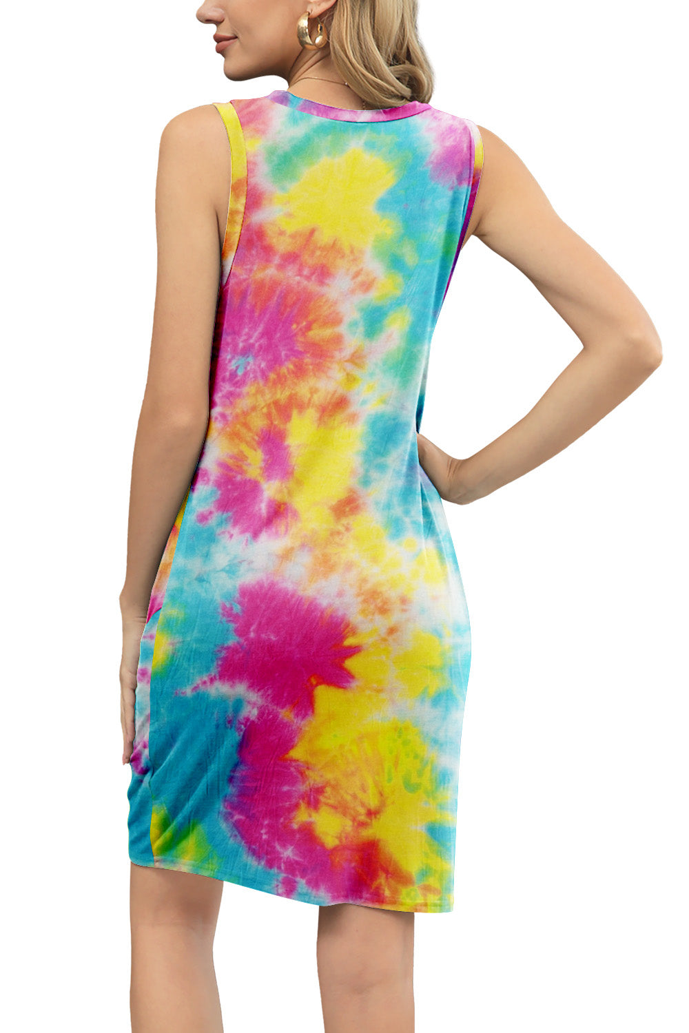 Vestido sin mangas con cuello redondo y diseño torcido con efecto tie-dye