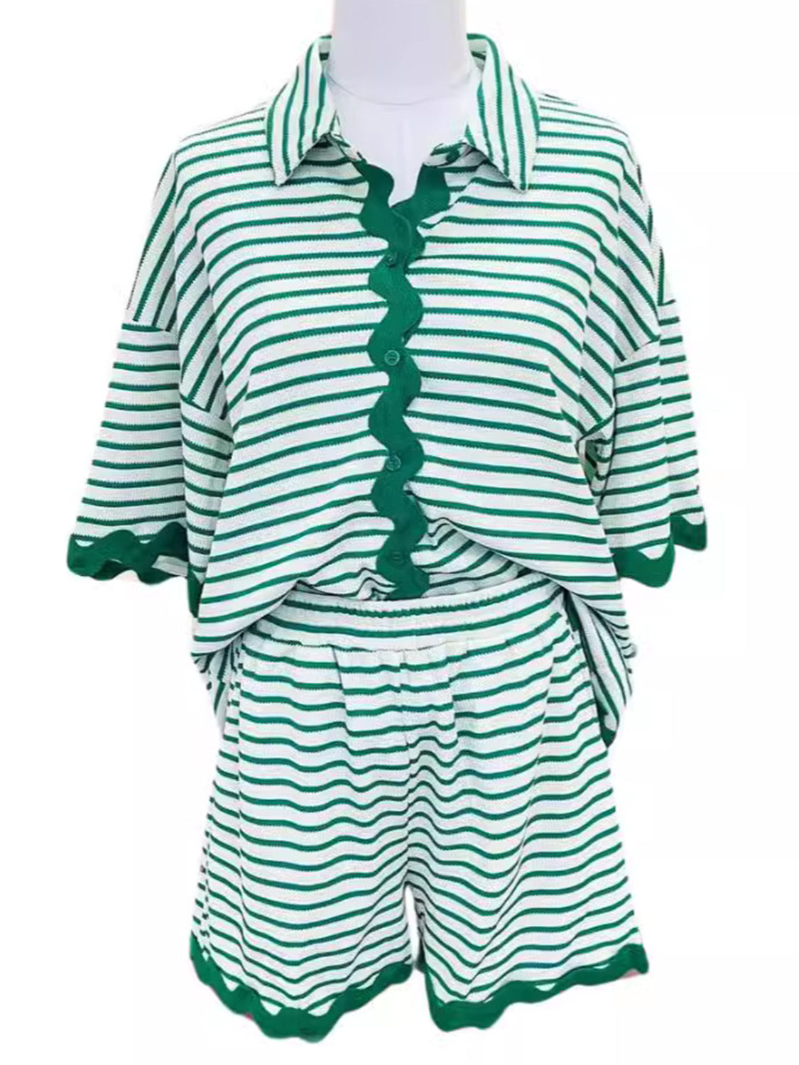 MeiMei Full Size Striped Half Sleeve Top and Shorts Set