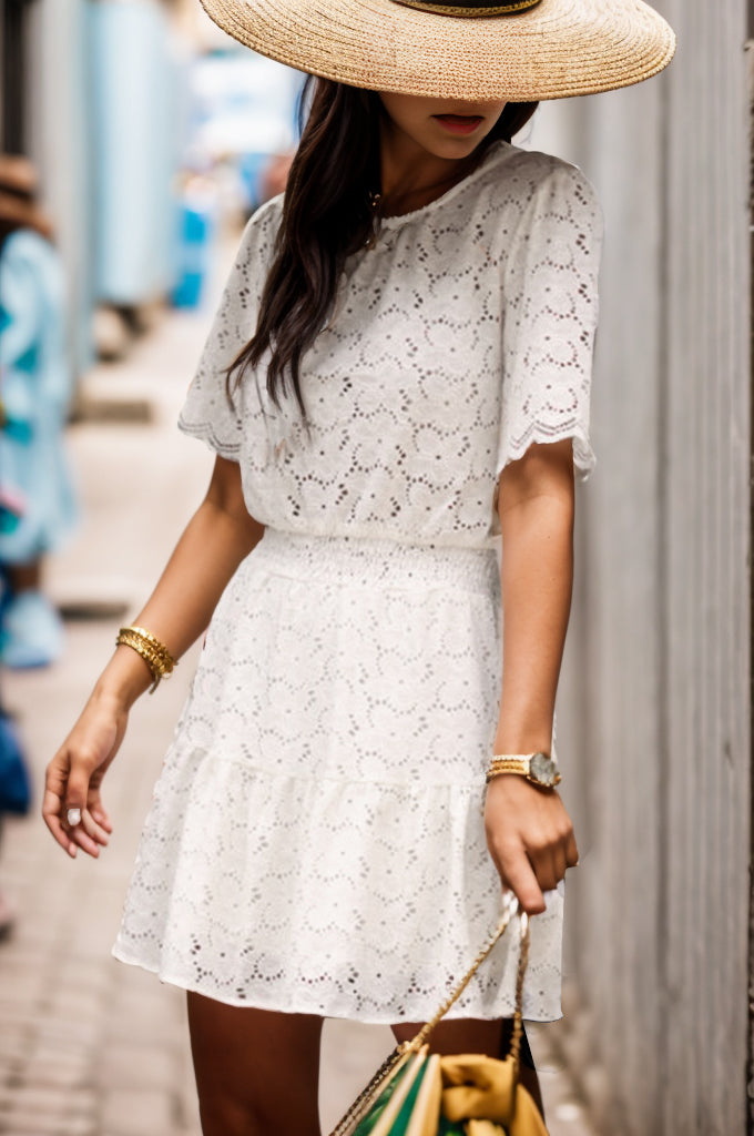 Openwork Round Neck Short Sleeve Dress