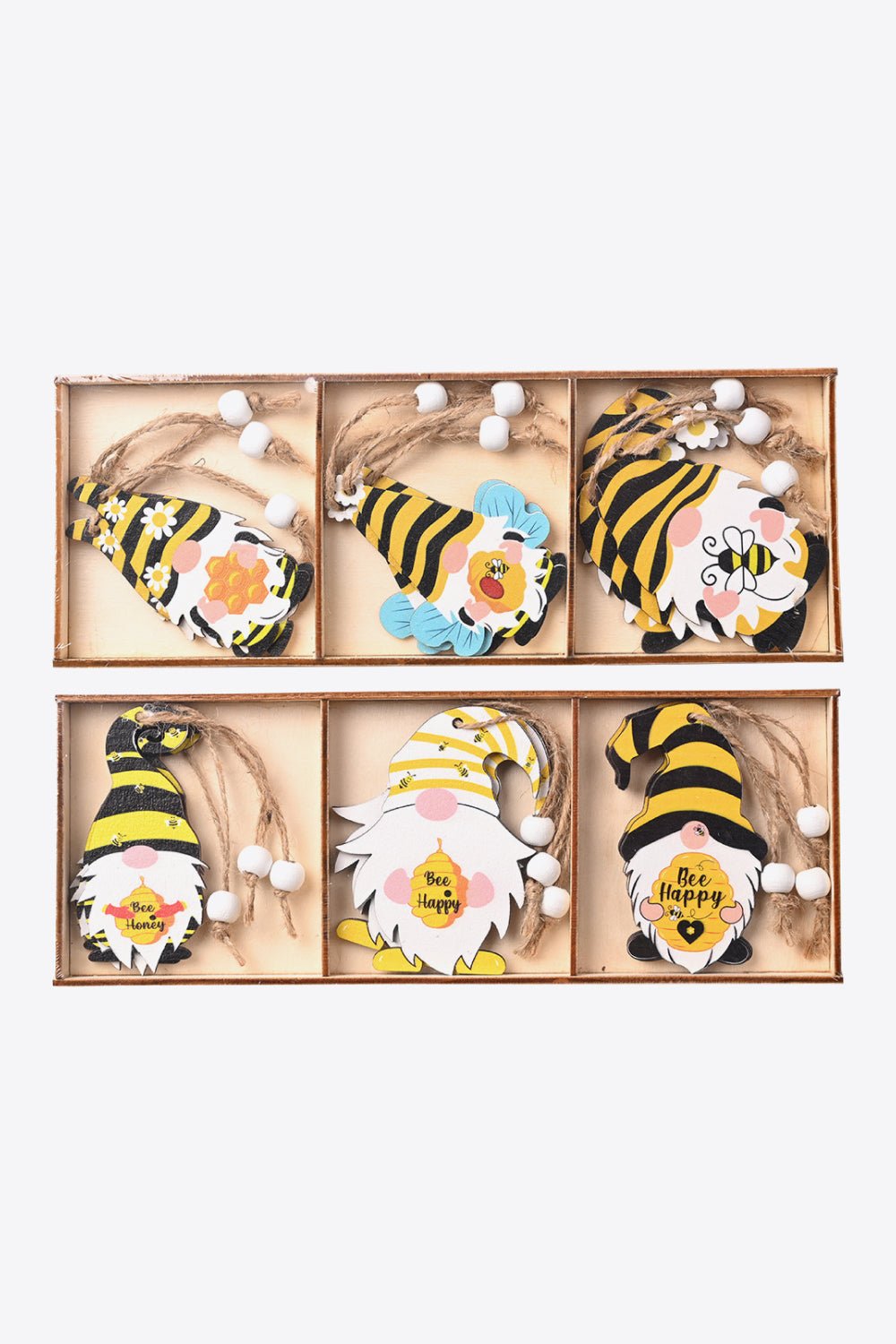 3 - Pack Bee Wood Gnome Ornaments - Runway Regalia