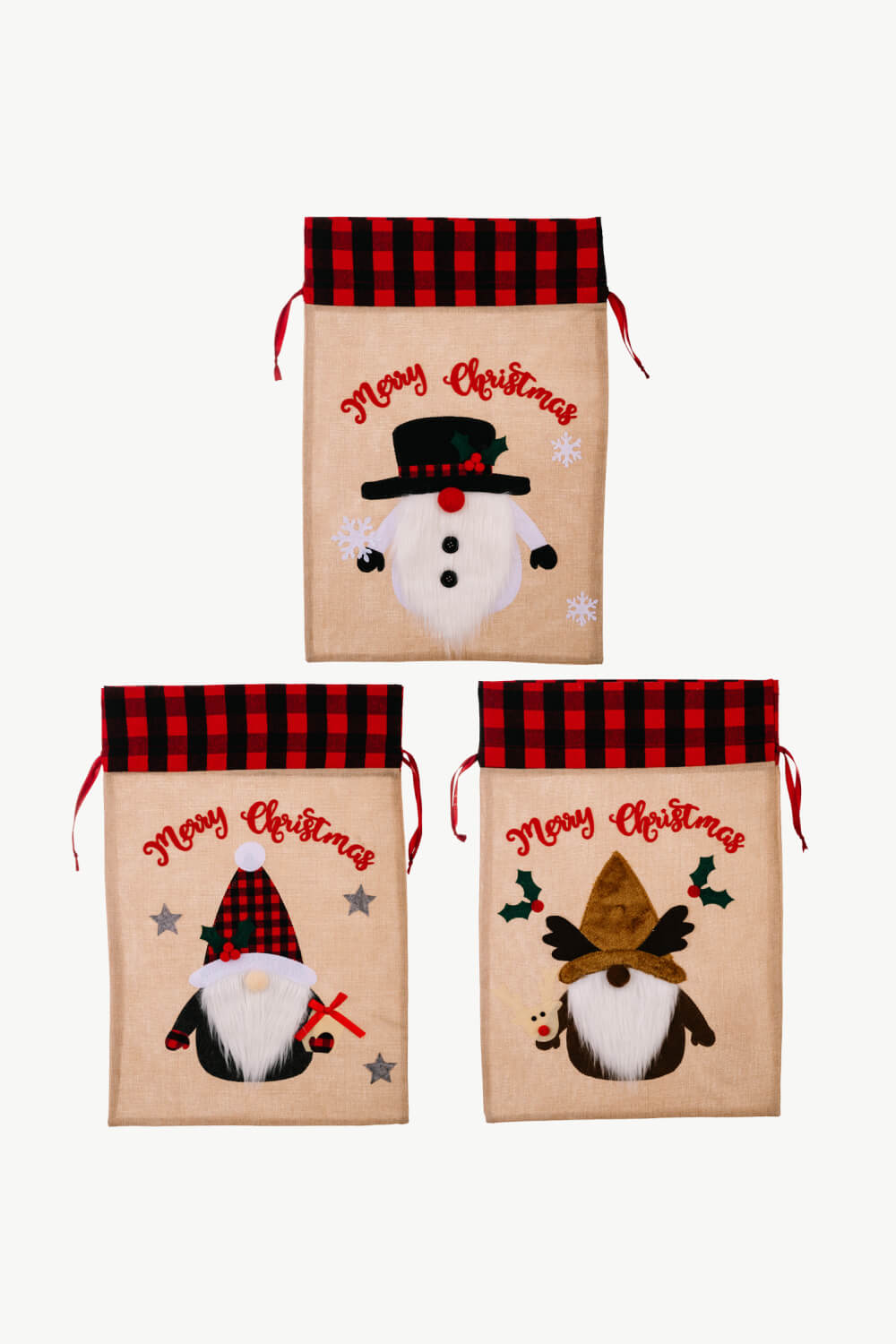 3 - Pack Christmas Graphic Drawstring Gift Bags - Runway Regalia