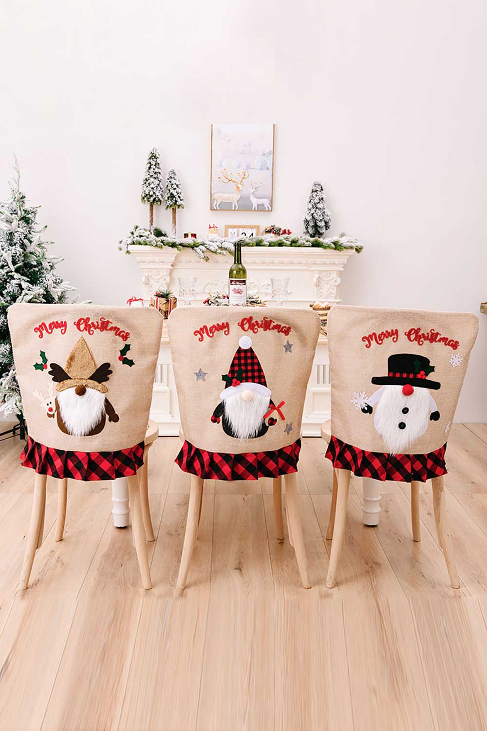 3 - Pack Plaid Christmas Gnome Chair Covers - Runway Regalia