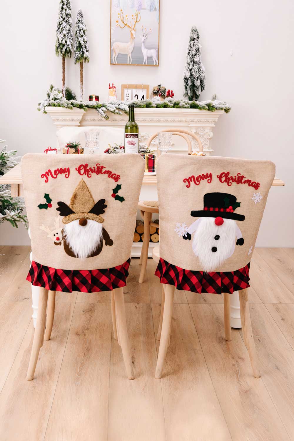 3 - Pack Plaid Christmas Gnome Chair Covers - Runway Regalia