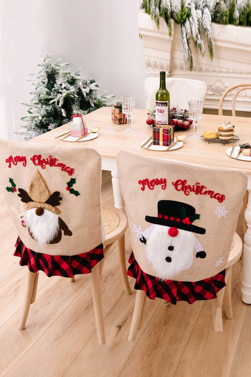 3 - Pack Plaid Christmas Gnome Chair Covers - Runway Regalia