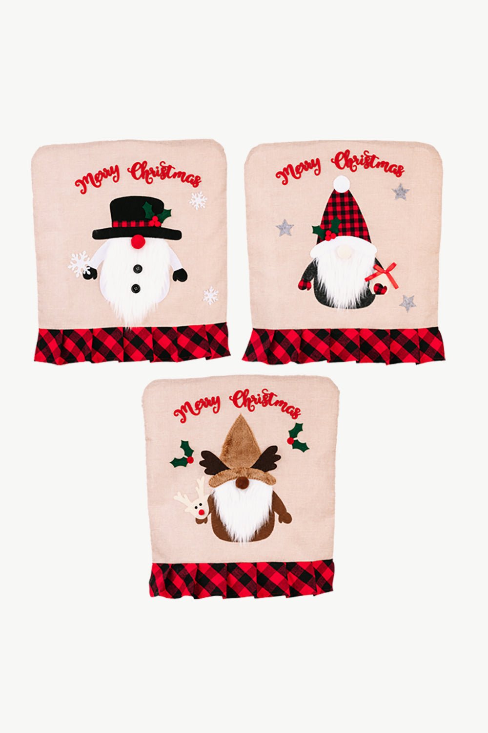 3 - Pack Plaid Christmas Gnome Chair Covers - Runway Regalia