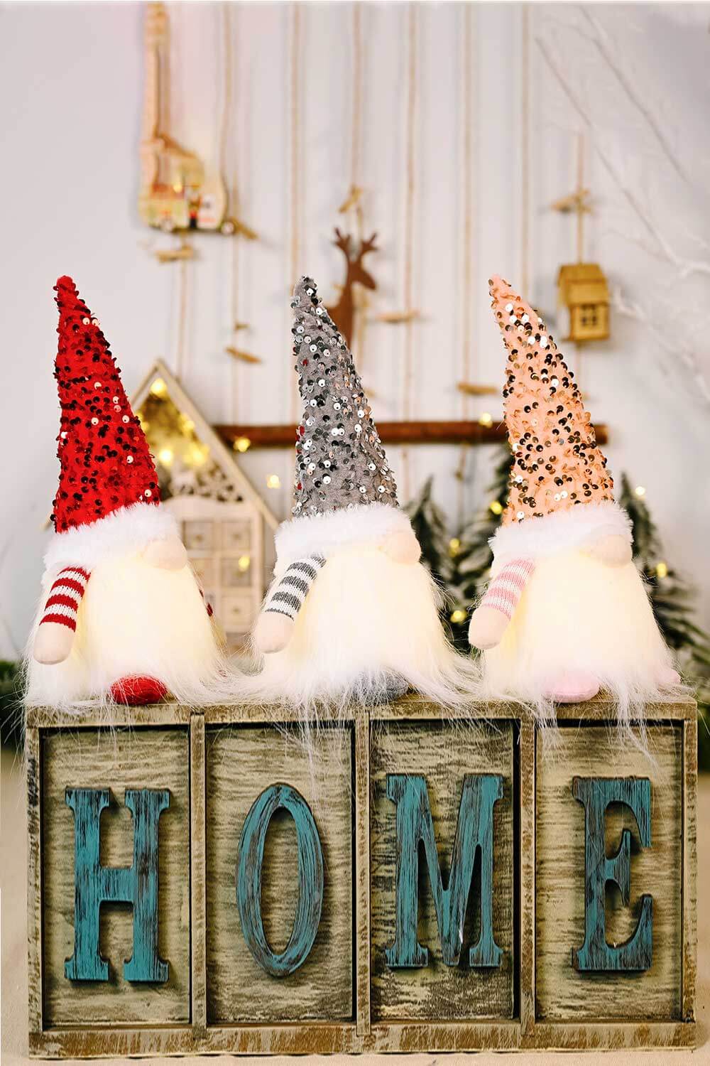 3 - Pack Sequin Light - Up Christmas Gnomes - Runway Regalia