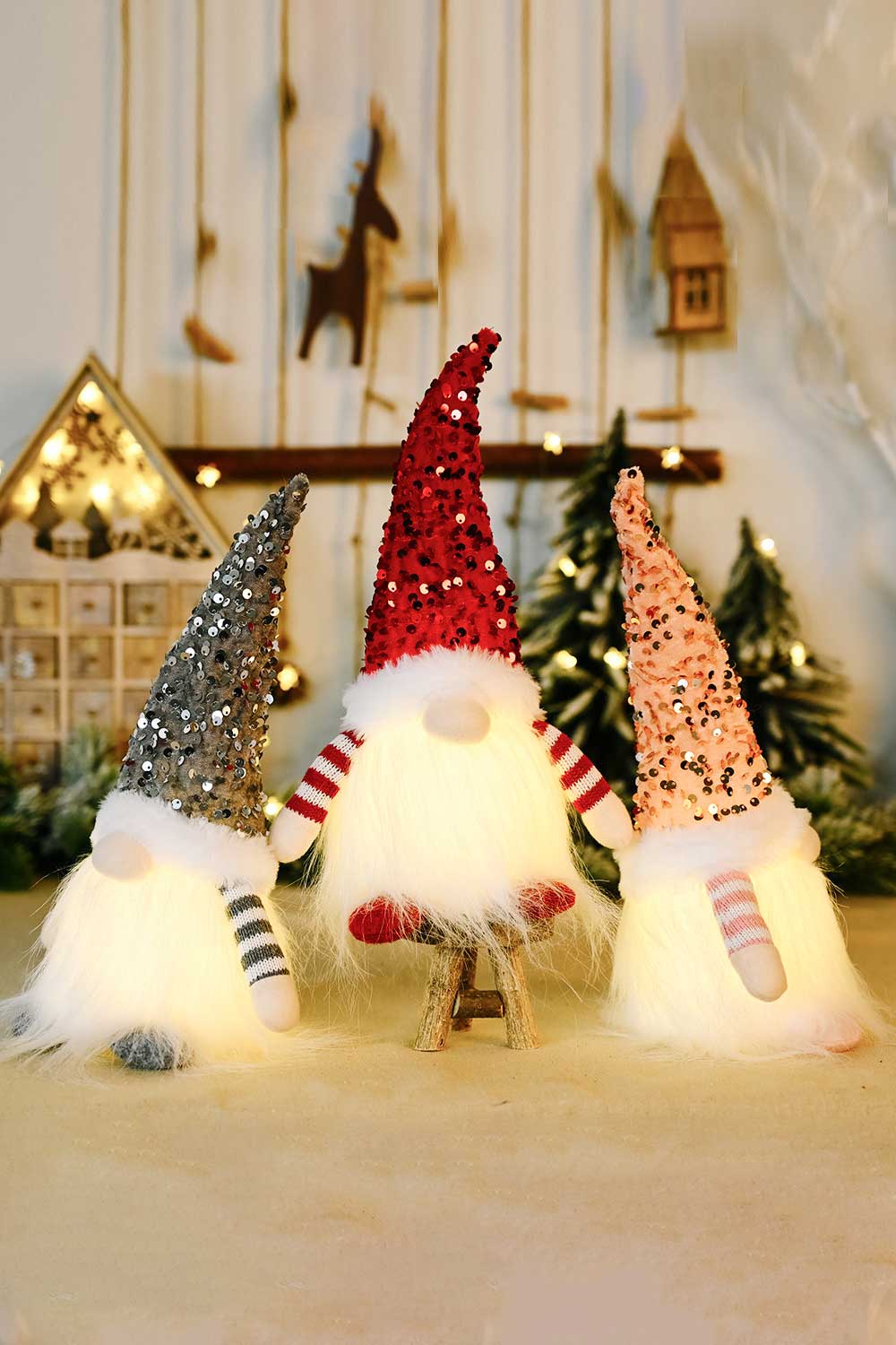 3 - Pack Sequin Light - Up Christmas Gnomes - Runway Regalia