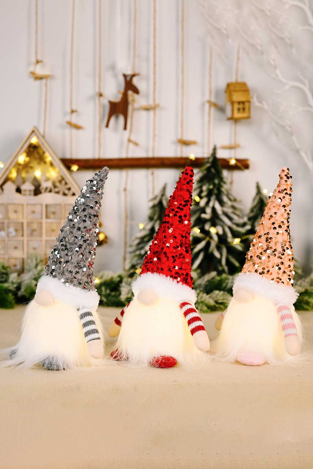 3 - Pack Sequin Light - Up Christmas Gnomes - Runway Regalia