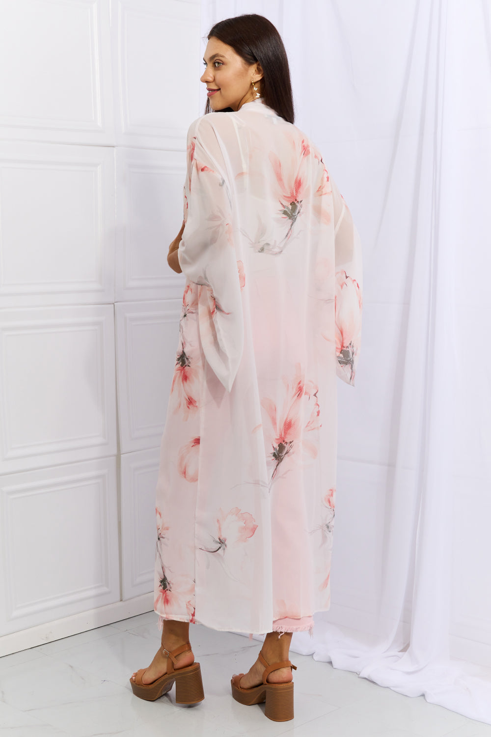 OneTheLand Pick Me Floral Chiffon Kimono Cardigan