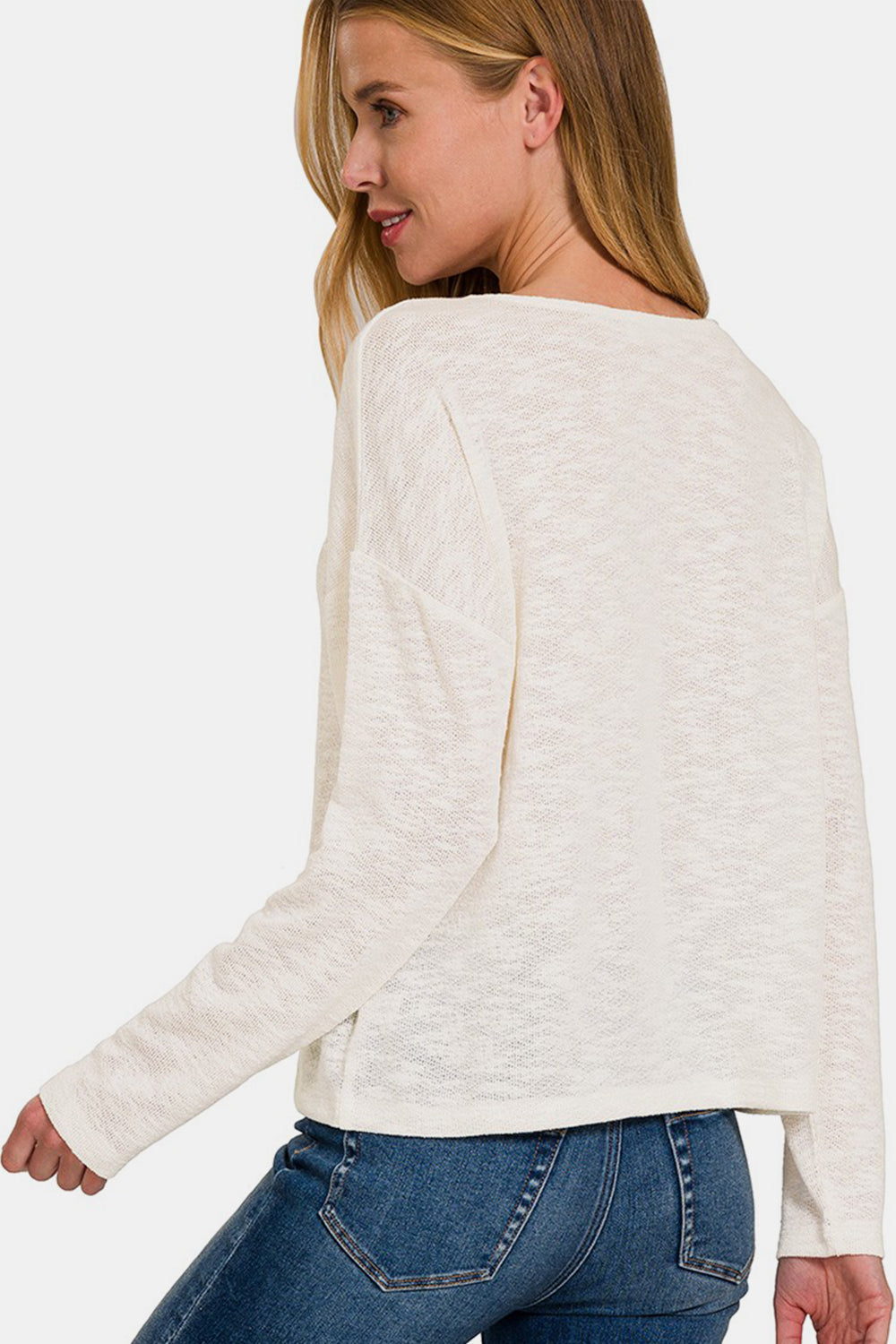 Zenana V-Neck Dropped Shoulder Long Sleeve T-Shirt